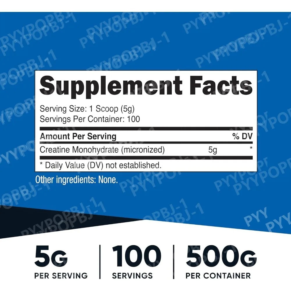 Creatina Monohidrato en Polvo Micronizado 500G 5000mg por Porción 5g 100 Porciones 17.9 Oz