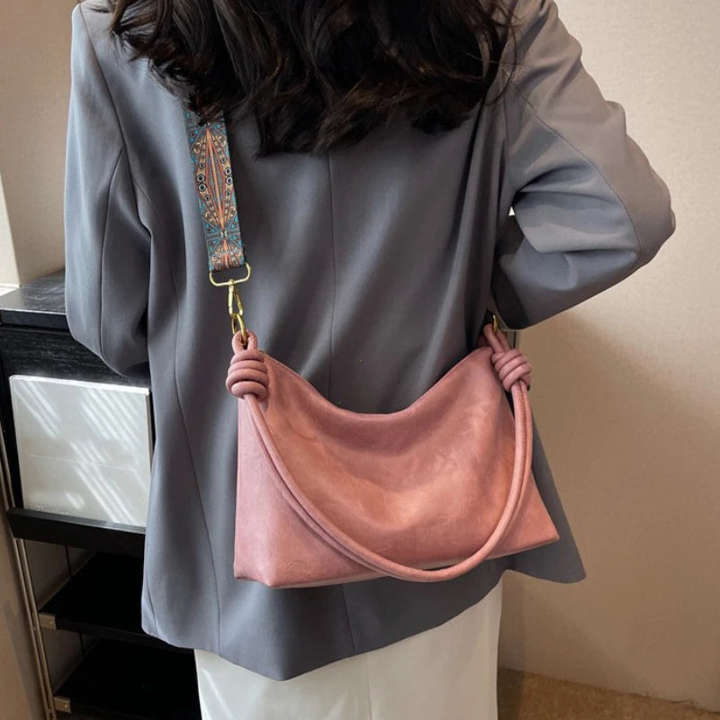 Nuevo bolso de mujer a la moda, textura de cuero suave de alta gama, bolso de un solo hombro, bolso cruzado para mujer, hombro ancho geométrico