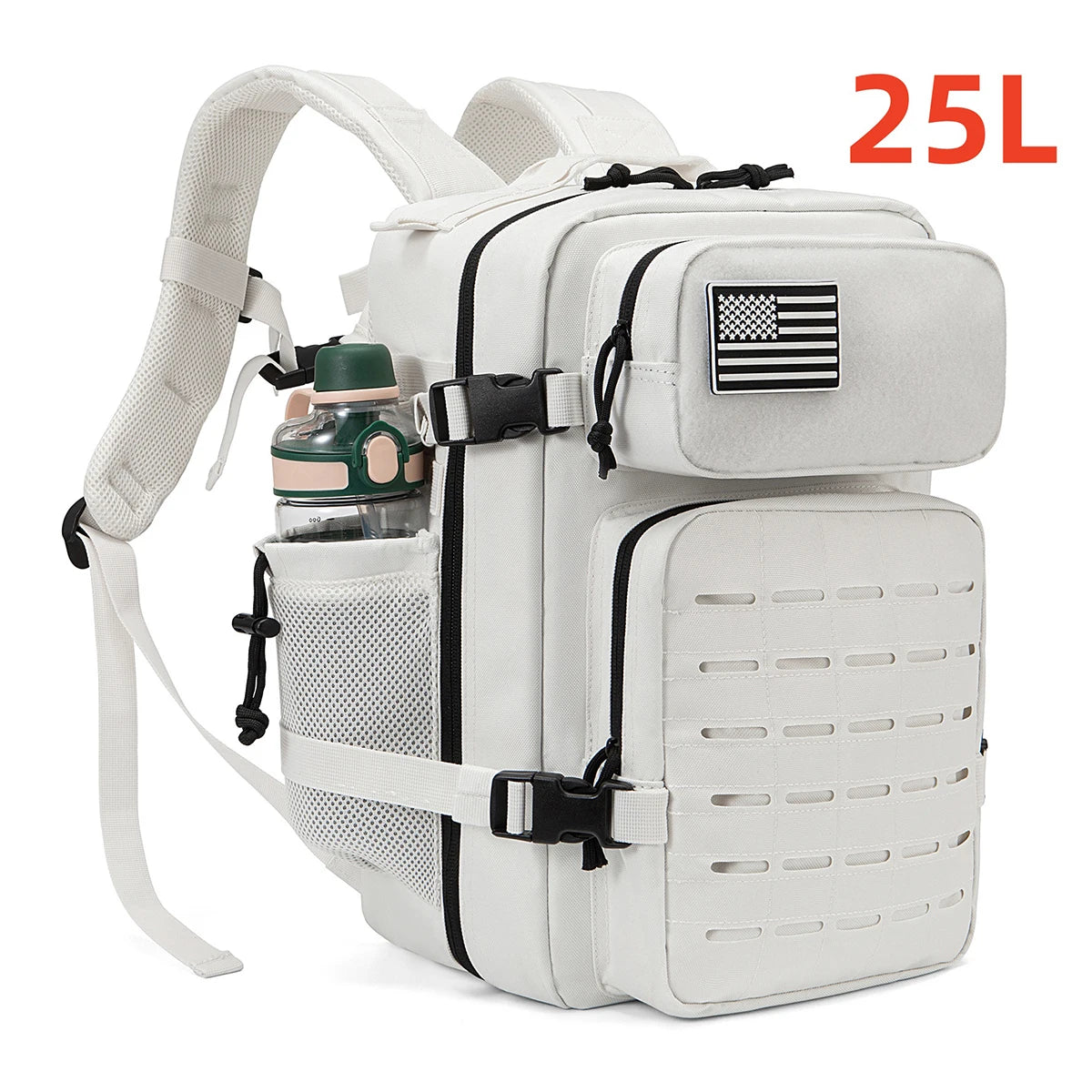 Mochilas tácticas de gimnasio de 25L para hombres, mochila Molle con corte láser de supervivencia, bolsa pequeña para insectos, mochila de caza con portavasos duales