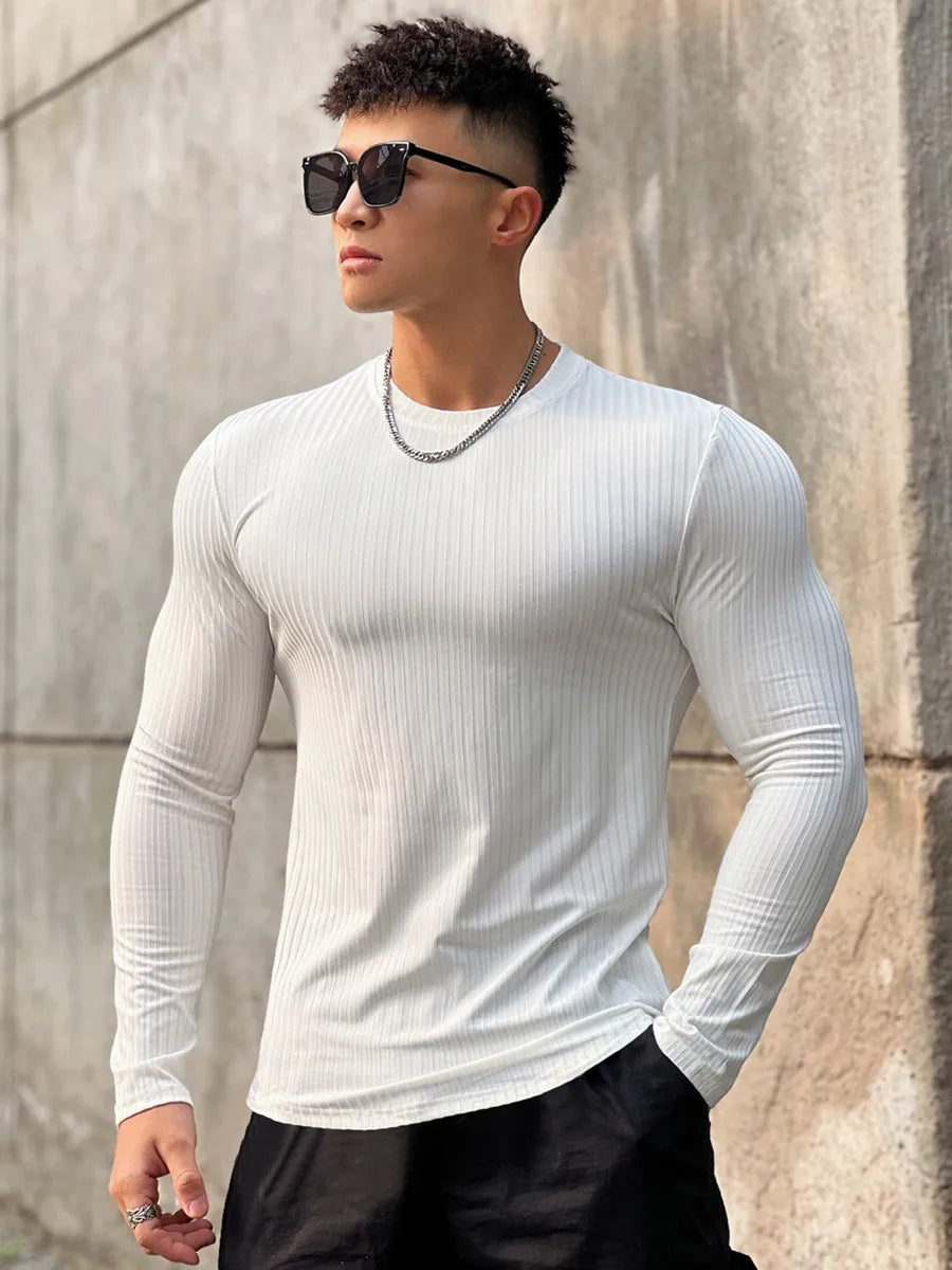 Camiseta deportiva para gimnasio para hombre, camisa ajustada informal de manga larga, camisetas de culturismo para hombre, Tops para correr, deportes, ropa de entrenamiento de secado rápido