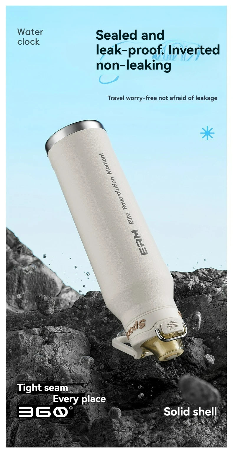 Botella termo de 1L, tazas heladas y con aislamiento térmico de acero inoxidable