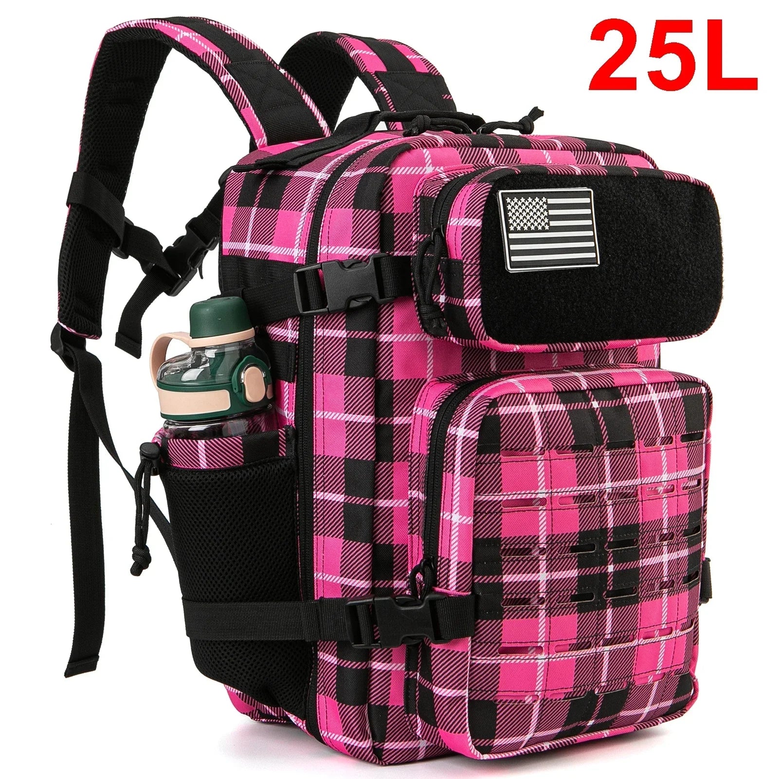Mochilas tácticas de gimnasio de 25L para hombres, mochila Molle con corte láser de supervivencia, bolsa pequeña para insectos, mochila de caza con portavasos duales