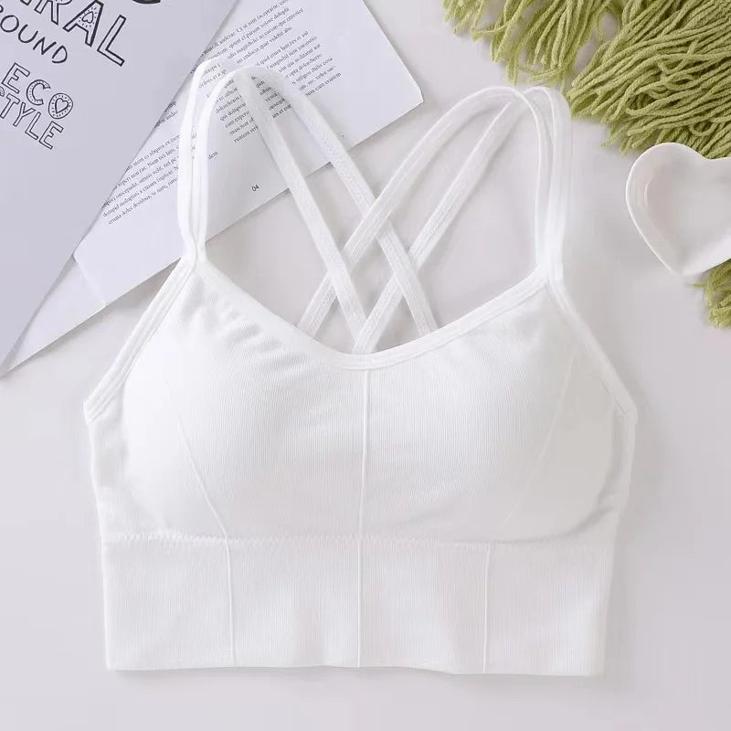 Tops sexis para mujer, camiseta sin mangas con tirantes cruzados en la espalda, Sujetador deportivo Push Up para correr, sujetador de Yoga de Color sólido suave transpirable para Fitness y belleza