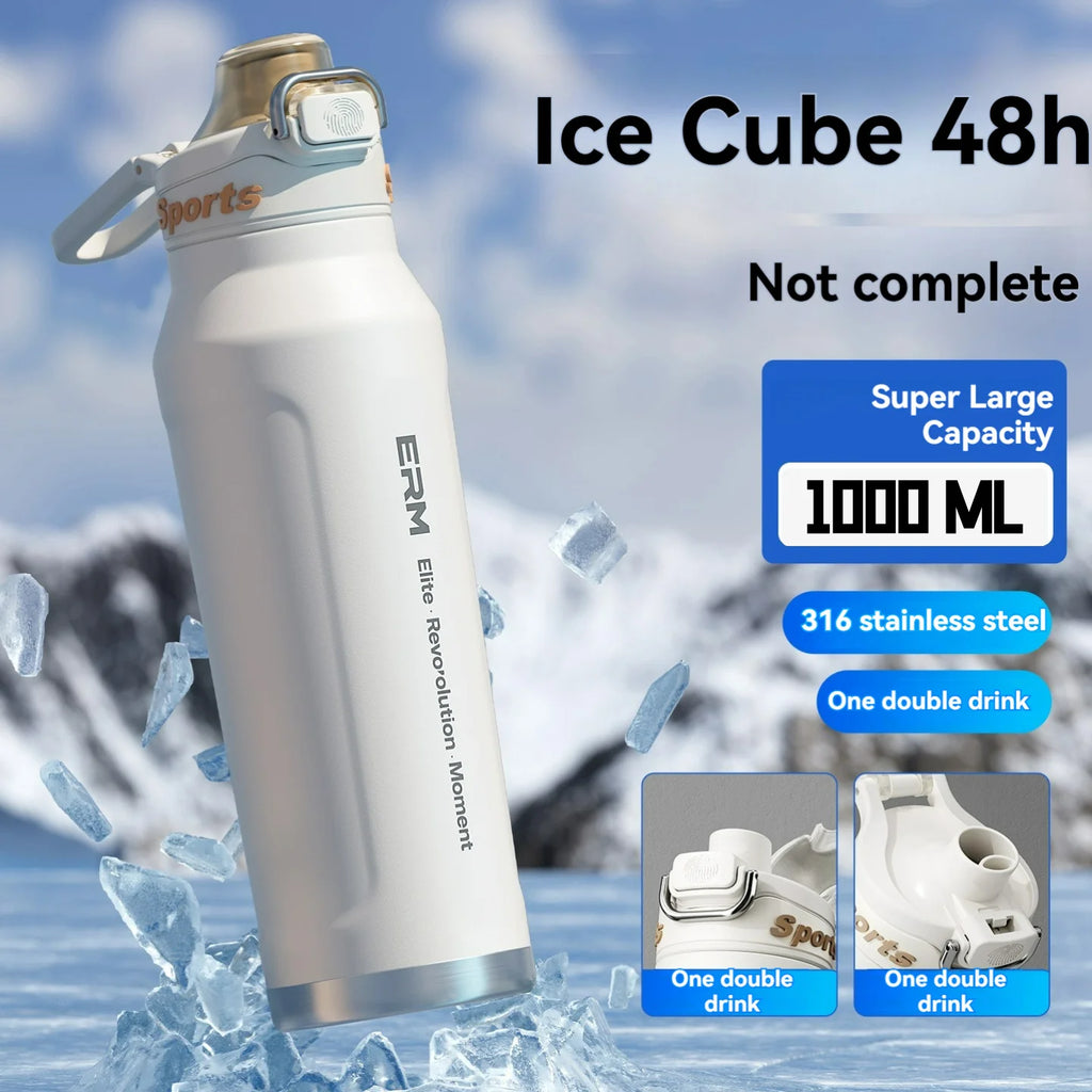 Botella termo de 1L, tazas heladas y con aislamiento térmico de acero inoxidable