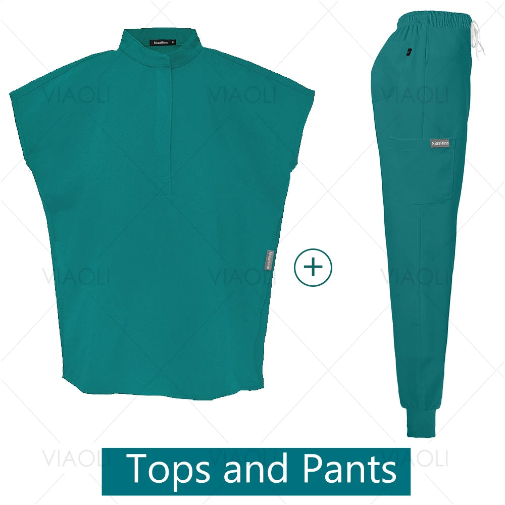 Conjuntos de uniformes médicos para enfermería, ropa de trabajo para Hospital, batas quirúrgicas de Color sólido, Top exfoliante transpirable, pantalones para correr, traje