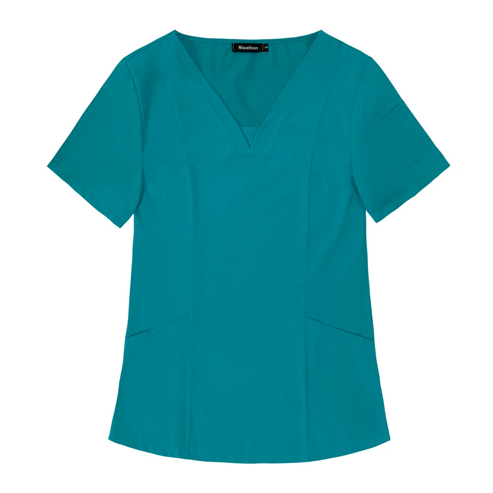 Nueva ropa de trabajo médico, blusa quirúrgica de Hospital, uniformes para enfermería, salón de belleza, camisa de manga corta para mujer, precio al por mayor