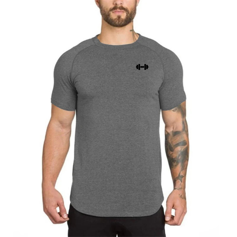 Ropa deportiva para gimnasio, culturismo, entrenamiento muscular, pantalón corto informal para hombre, ropa de algodón de manga, camisetas ajustadas transpirables para Fitness de verano