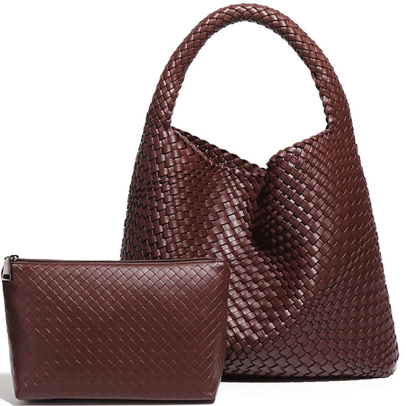 Bolso de mano tejido para mujer, bolso grande tejido, bandolera de cuero suave, bolso de trabajo, comprador, bolso de viaje de playa de verano con monedero