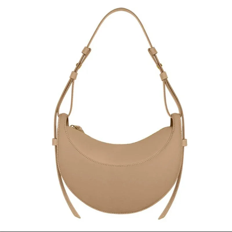 Bolso de hombro de mujer de cuero genuino de moda francesa, bolso de media luna, bolso de hombro tipo bandolera con cierre de cremallera de diseño de nicho