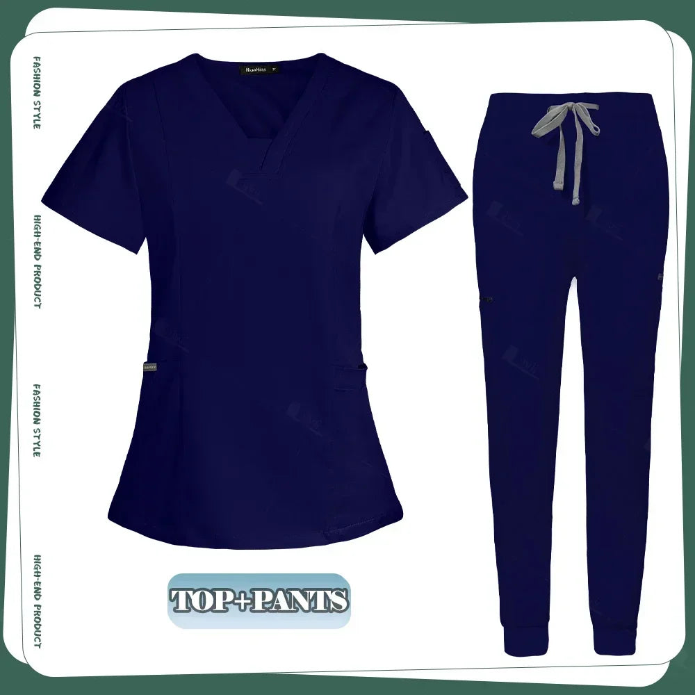 Conjunto de ropa de trabajo clínica para mujer, uniforme de enfermera y enfermería, uniformes médicos, conjunto de exfoliantes, pantalones superiores para escuelas de belleza para mascotas, gris y negro