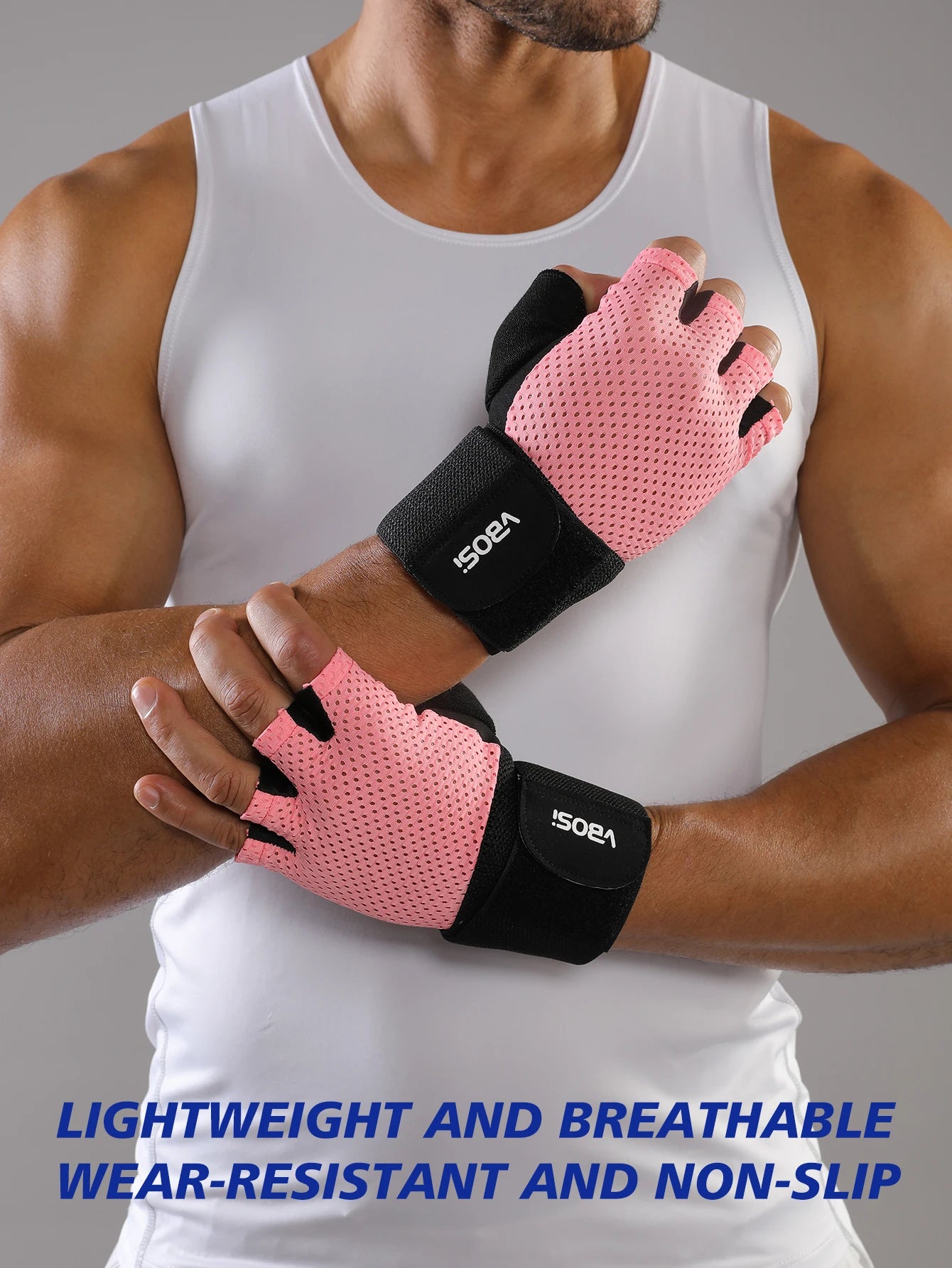 VBOSi Guantes deportivos transpirables de medio dedo correas de muñeca ajustables antideslizantes absorción de golpes para gimnasio ciclismo