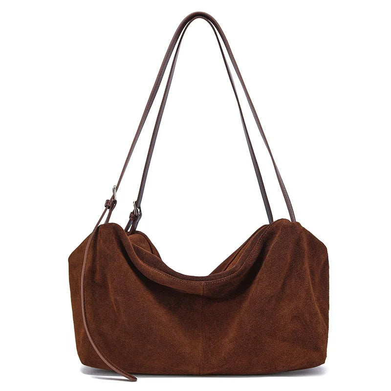 Bandoleras de piel auténtica de vaca de ante para mujer, bandolera de piel de vaca suave, diseño femenino, bolso de viaje perezoso de lujo