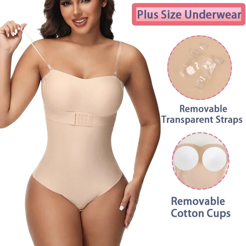 Faja moldeadora de cuerpo con correa extraíble para mujer, S-4XL Sexy, sujetador acolchado con cierre frontal, Body Hipster, ropa moldeadora con Control de barriga, Tanga