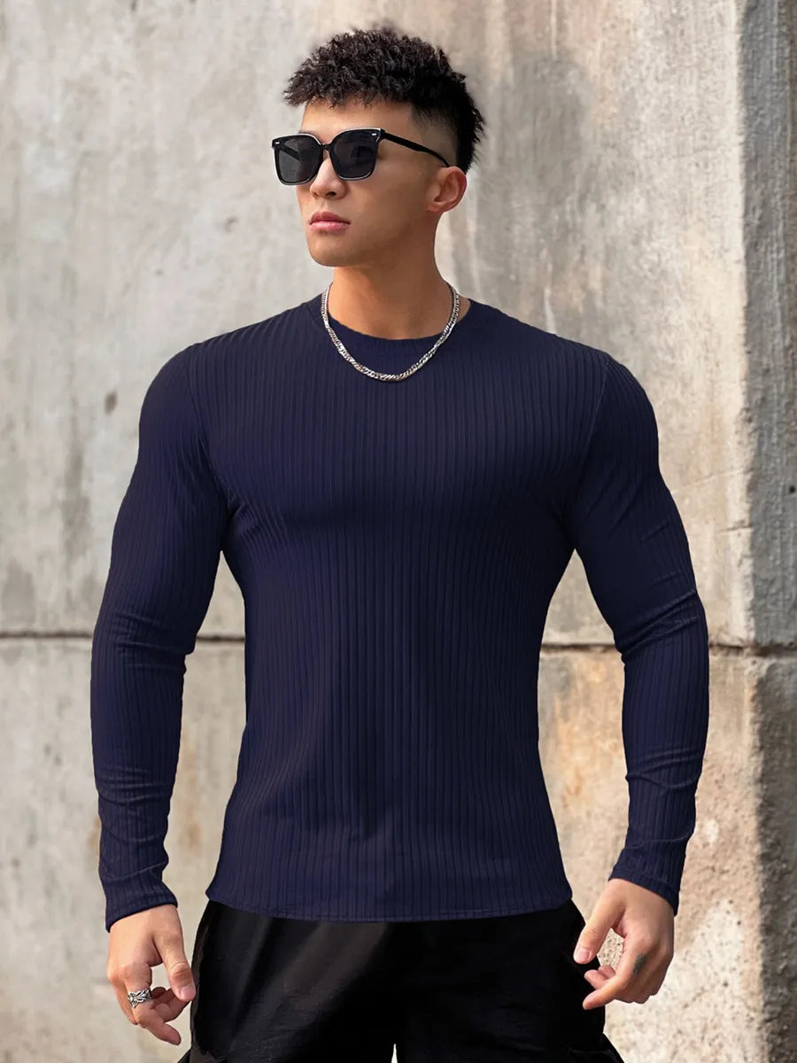 Camiseta deportiva para gimnasio para hombre, camisa ajustada informal de manga larga, camisetas de culturismo para hombre, Tops para correr, deportes, ropa de entrenamiento de secado rápido