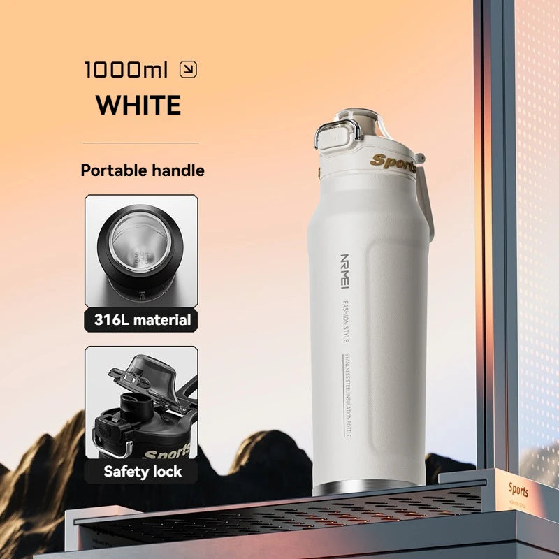 Botella termo de 1L, tazas heladas y con aislamiento térmico de acero inoxidable