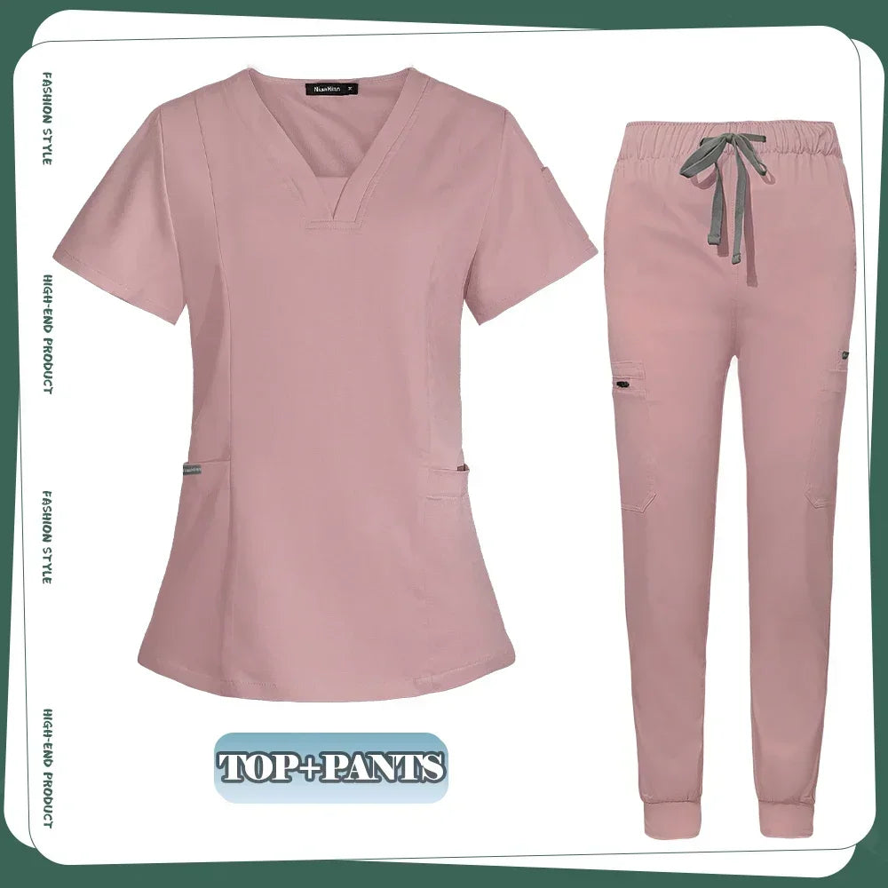 Conjunto de ropa de trabajo clínica para mujer, uniforme de enfermera y enfermería, uniformes médicos, conjunto de exfoliantes, pantalones superiores para escuelas de belleza para mascotas, gris y negro