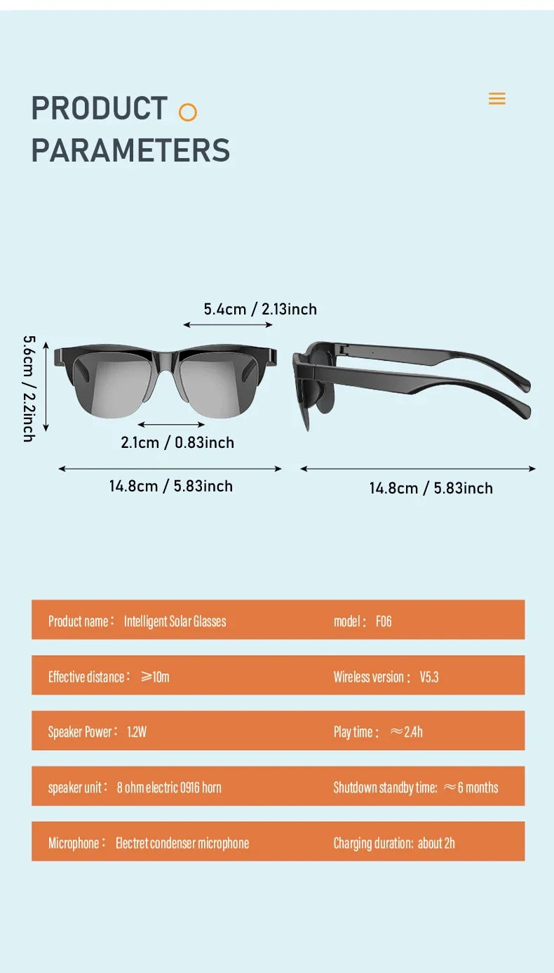 Nuevas gafas de sol inteligentes Bluetooth V5.3 llamadas, auriculares para deportes al aire libre, tecnología negra HIFI, antitouch UV para hombres y mujeres