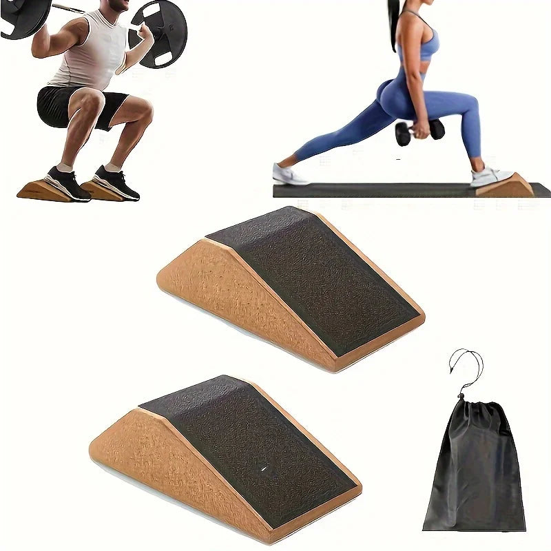 Juego de cuña de fitness de madera de color sólido con superficie antideslizante para sentadillas y estiramiento, incluye bolsa de transporte portátil (par)
