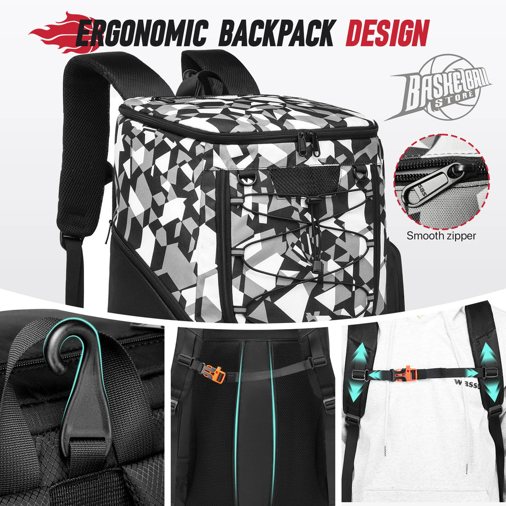 Equipo de entrenamiento deportivo Mochila de baloncesto con soporte para pelotas separado y compartimento para zapatos Mochila de gimnasio para baloncesto y fútbol