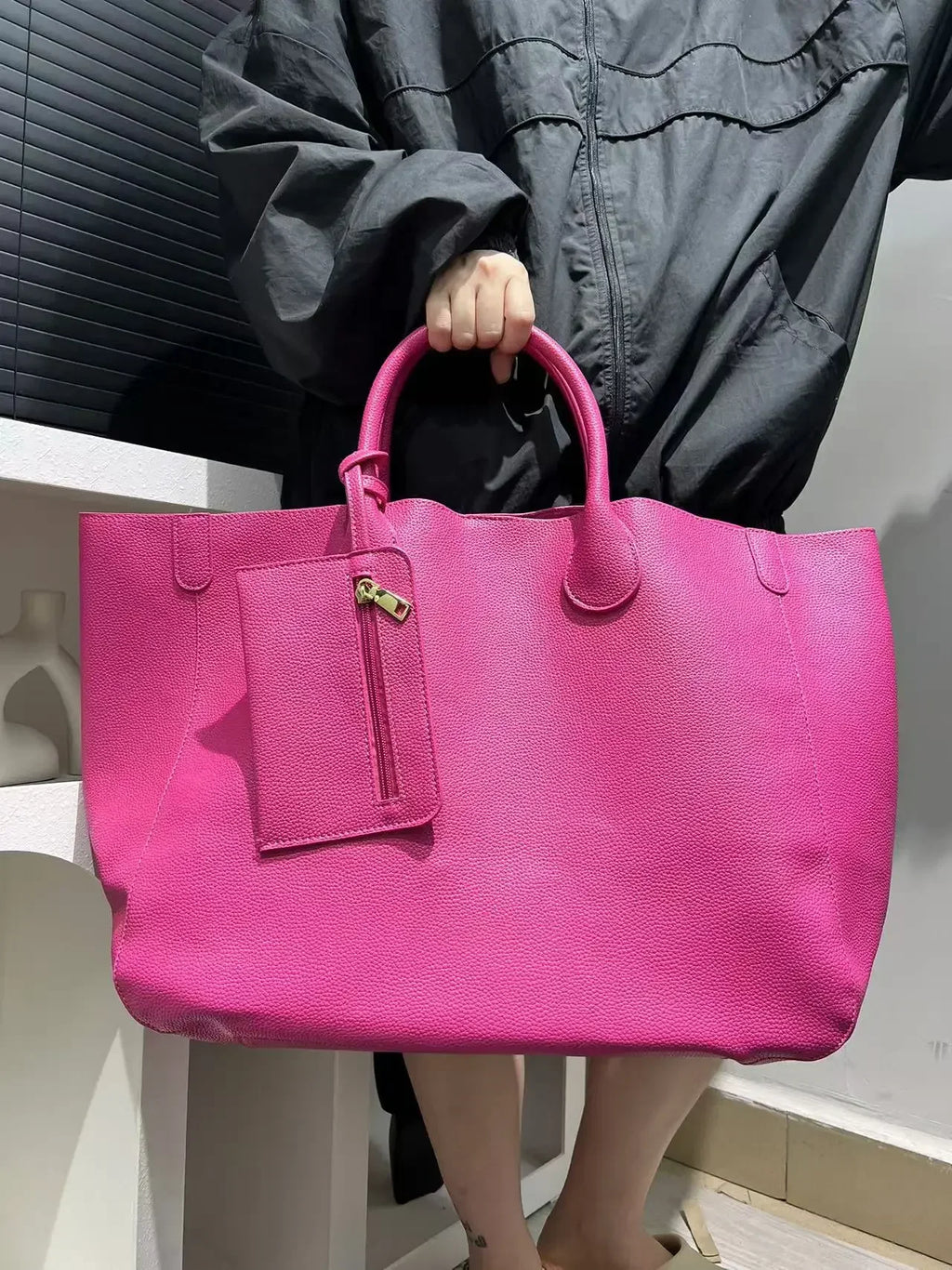 Bolso de mano de gran tamaño de cuero vegano a la moda para mujer con gran capacidad, bolso de compras simple y versátil