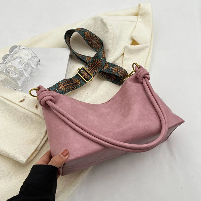 Nuevo bolso de mujer a la moda, textura de cuero suave de alta gama, bolso de un solo hombro, bolso cruzado para mujer, hombro ancho geométrico