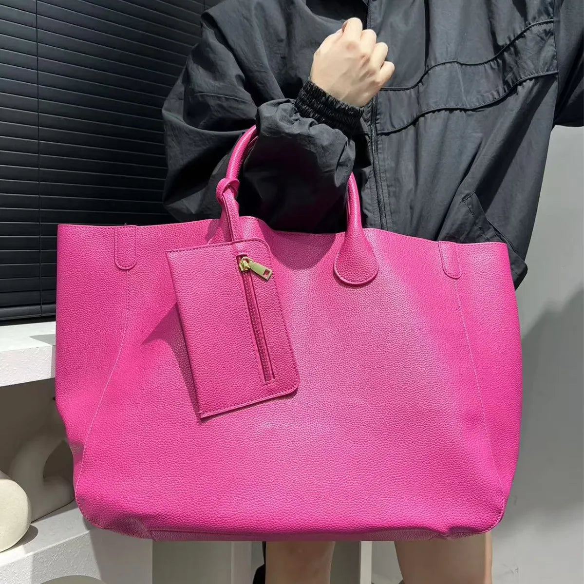Bolso de mano de gran tamaño de cuero vegano a la moda para mujer con gran capacidad, bolso de compras simple y versátil