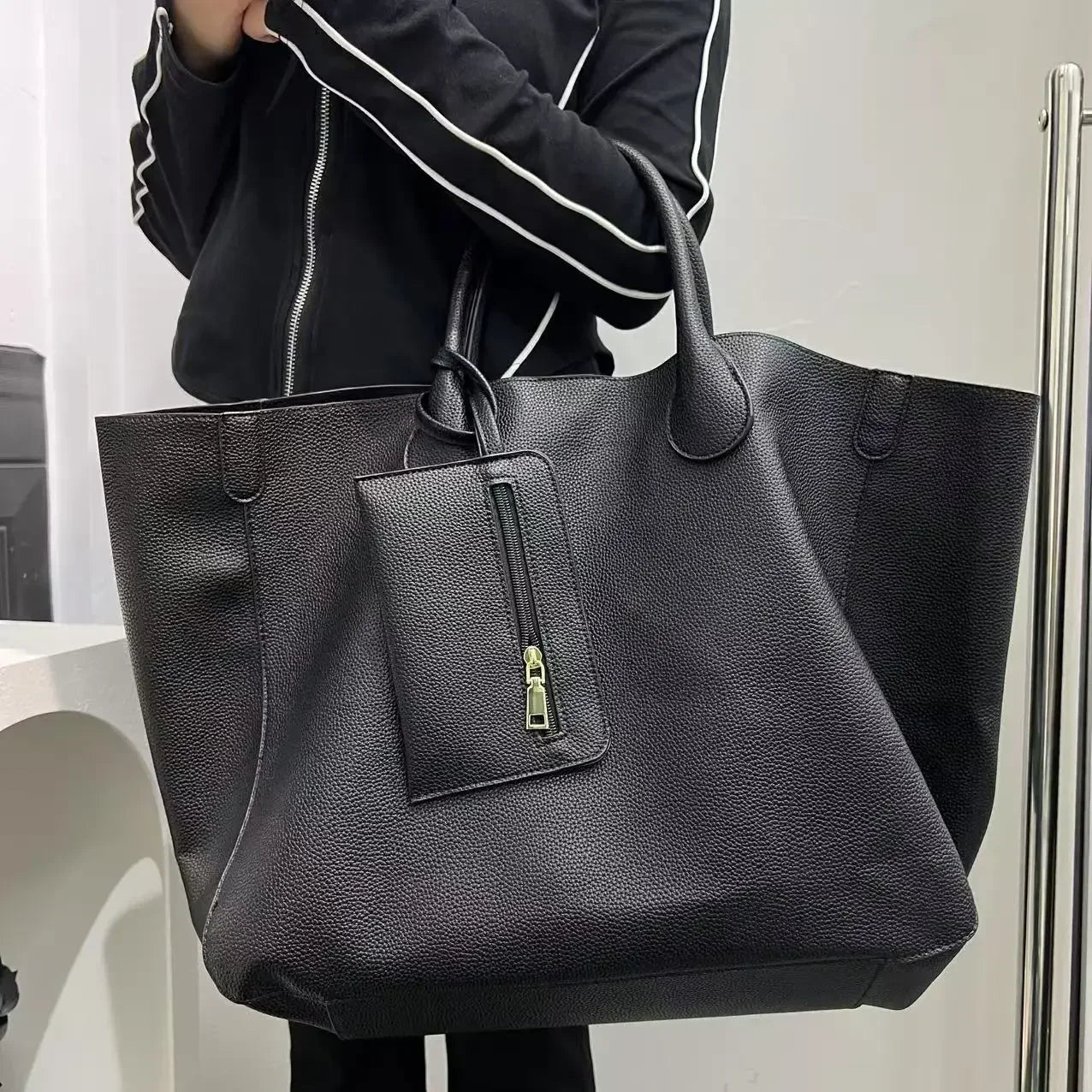 Bolso de mano de gran tamaño de cuero vegano a la moda para mujer con gran capacidad, bolso de compras simple y versátil