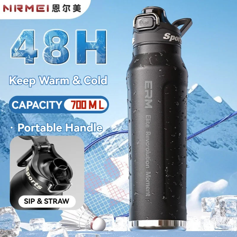 Taza aislada de 700ml, botella de agua para deportes al aire libre de acero inoxidable, taza térmica para oficina y hogar, mantiene el frío y el calor, termo