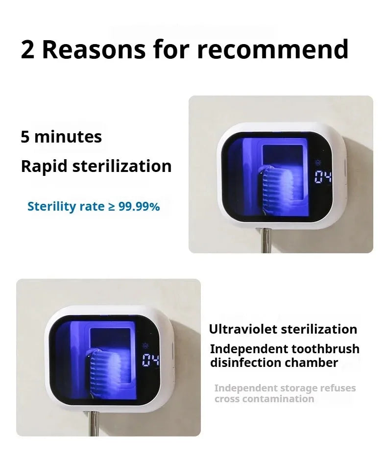 Esterilizador de cepillo de dientes UV portátil, recargable, pantalla inteligente, desinfectante Mini estuche desinfectante
