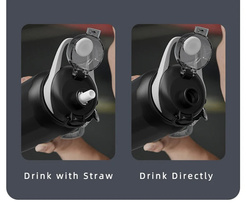 Botella de agua abierta de un botón con cuerda de elevación, botella termo de acero inoxidable de gran capacidad, frascos de vacío para deportes al aire libre