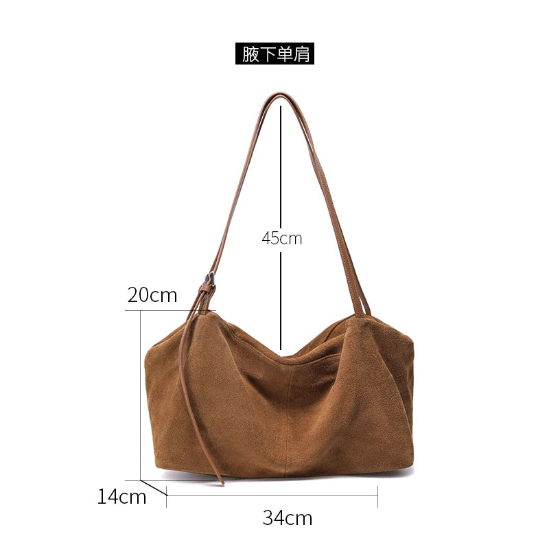 Bandoleras de piel auténtica de vaca de ante para mujer, bandolera de piel de vaca suave, diseño femenino, bolso de viaje perezoso de lujo