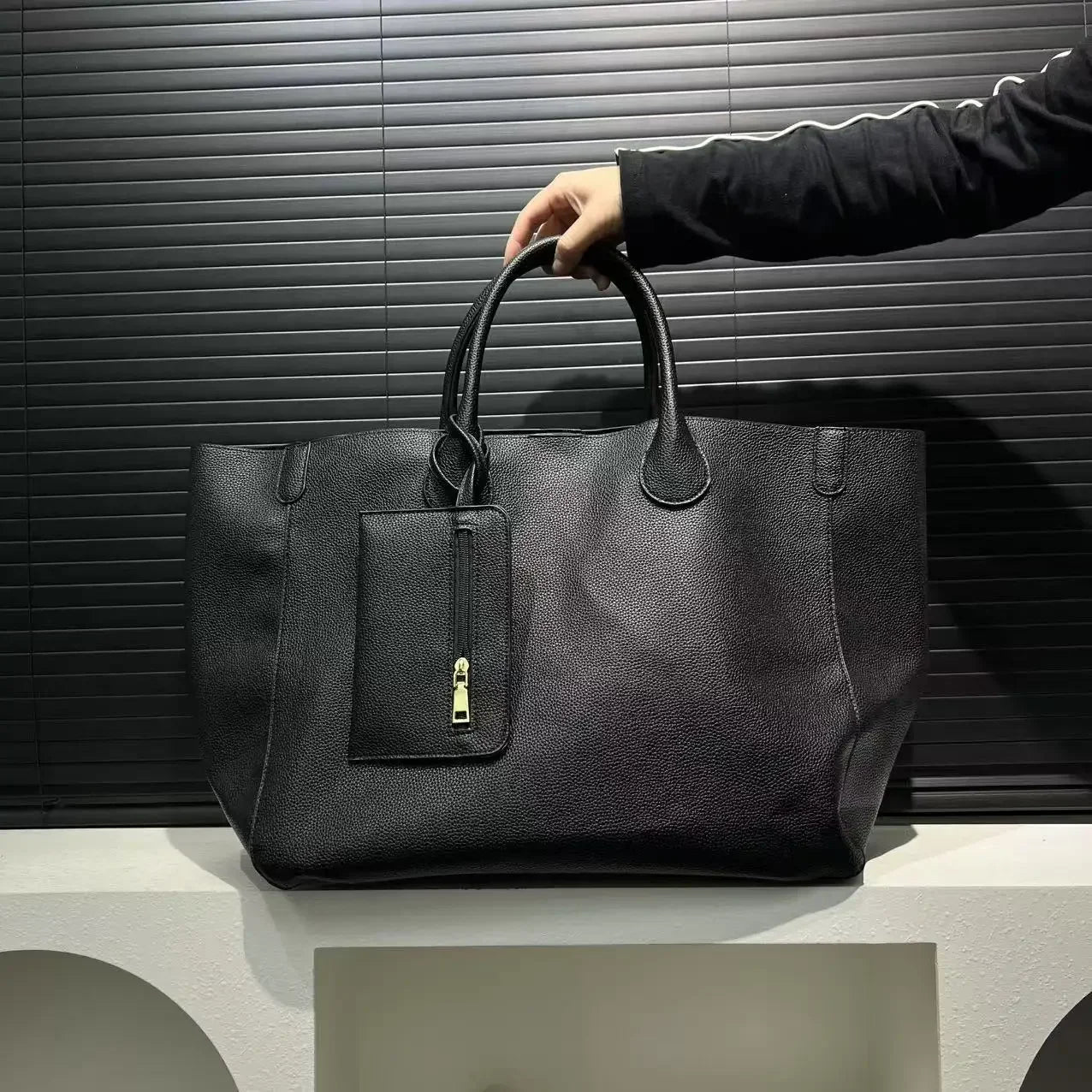 Bolso de mano de gran tamaño de cuero vegano a la moda para mujer con gran capacidad, bolso de compras simple y versátil