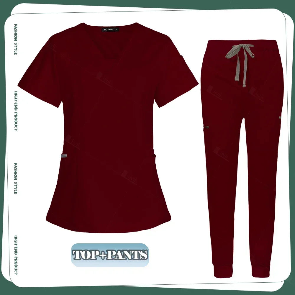 Conjunto de ropa de trabajo clínica para mujer, uniforme de enfermera y enfermería, uniformes médicos, conjunto de exfoliantes, pantalones superiores para escuelas de belleza para mascotas, gris y negro