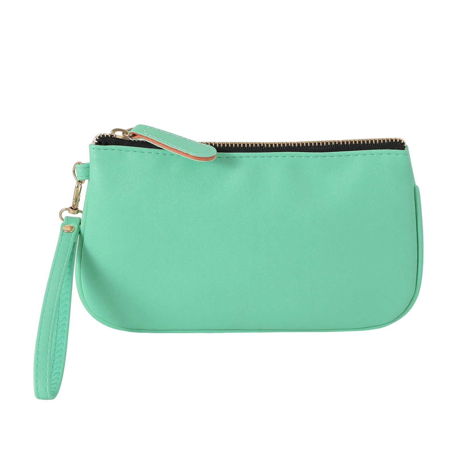 Bolso de mano de cuero vegano para mujer, bolso clásico pequeño minimalista multicolor, cartera de pulsera sólida, bolso de viaje, estuche para cosméticos