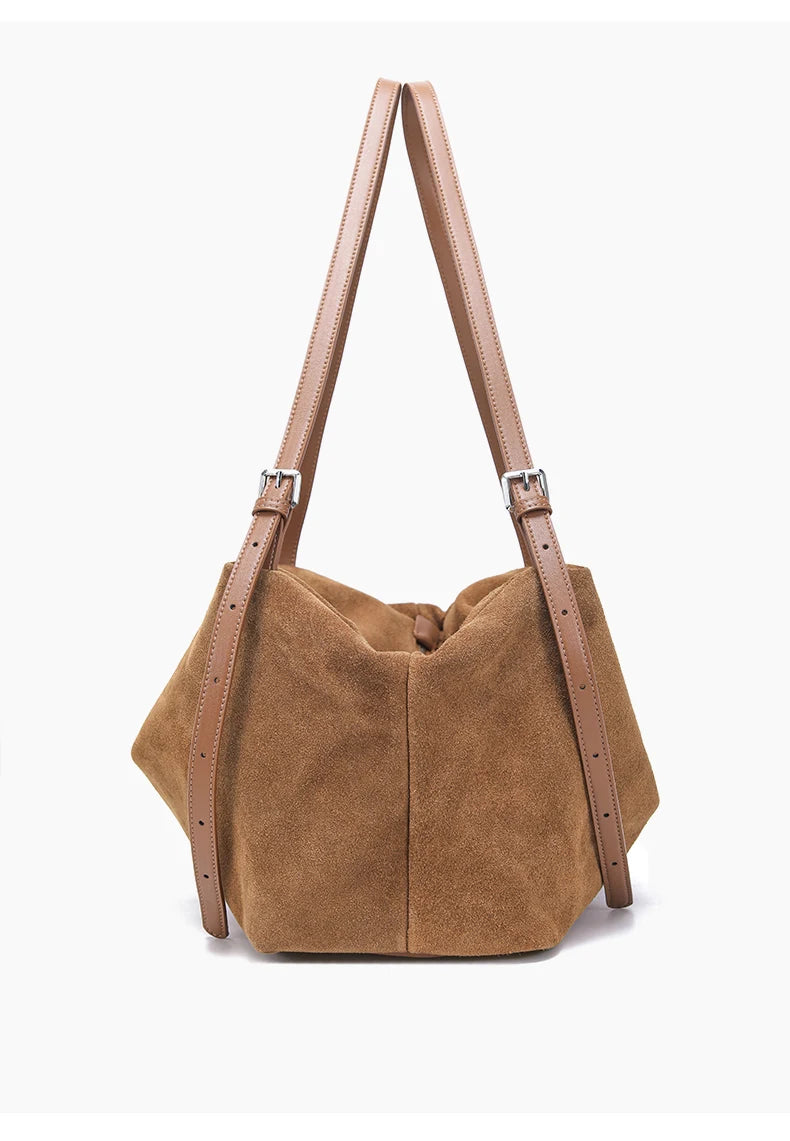 Bandoleras de piel auténtica de vaca de ante para mujer, bandolera de piel de vaca suave, diseño femenino, bolso de viaje perezoso de lujo