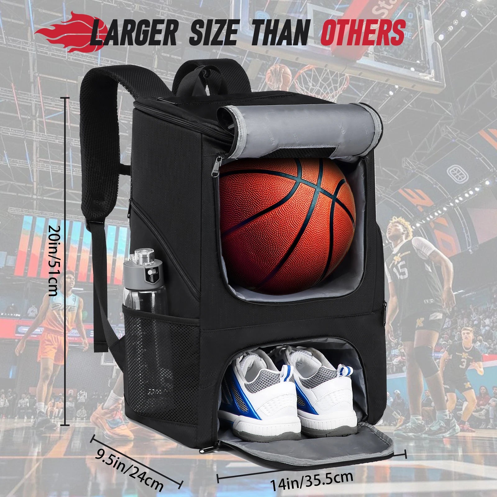Equipo de entrenamiento deportivo Mochila de baloncesto con soporte para pelotas separado y compartimento para zapatos Mochila de gimnasio para baloncesto y fútbol