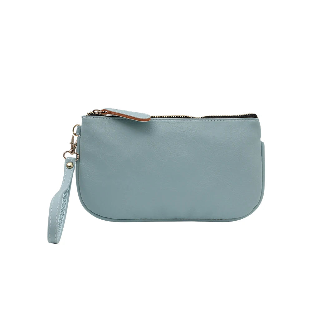 Bolso de mano de cuero vegano para mujer, bolso clásico pequeño minimalista multicolor, cartera de pulsera sólida, bolso de viaje, estuche para cosméticos