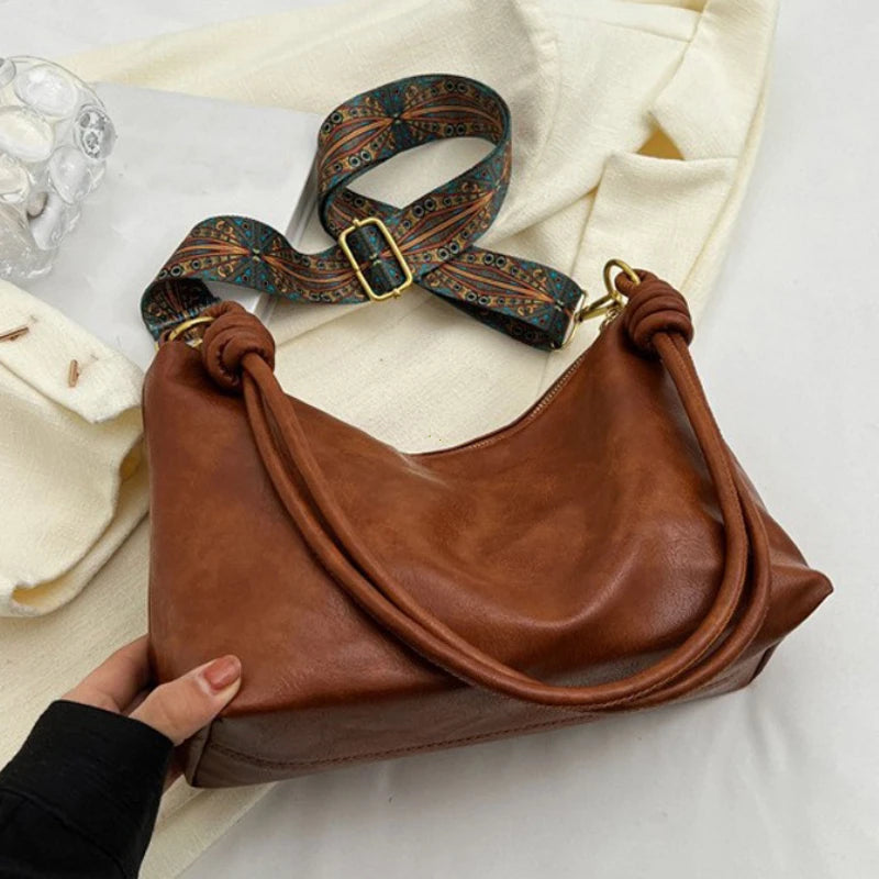 Nuevo bolso de mujer a la moda, textura de cuero suave de alta gama, bolso de un solo hombro, bolso cruzado para mujer, hombro ancho geométrico