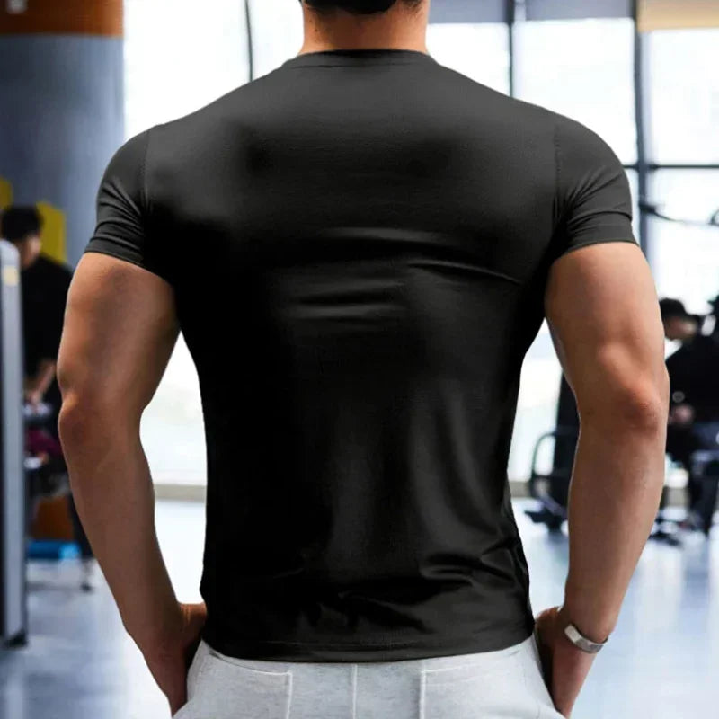 Camiseta de gimnasio para hombre de talla grande, camisetas deportivas de ajuste seco para hombre, sudadera, Tops de Color liso, ropa deportiva para entrenamiento muscular, ropa de Yoga