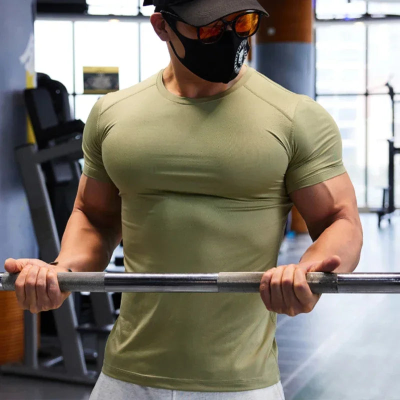 Camiseta de gimnasio para hombre de talla grande, camisetas deportivas de ajuste seco para hombre, sudadera, Tops de Color liso, ropa deportiva para entrenamiento muscular, ropa de Yoga