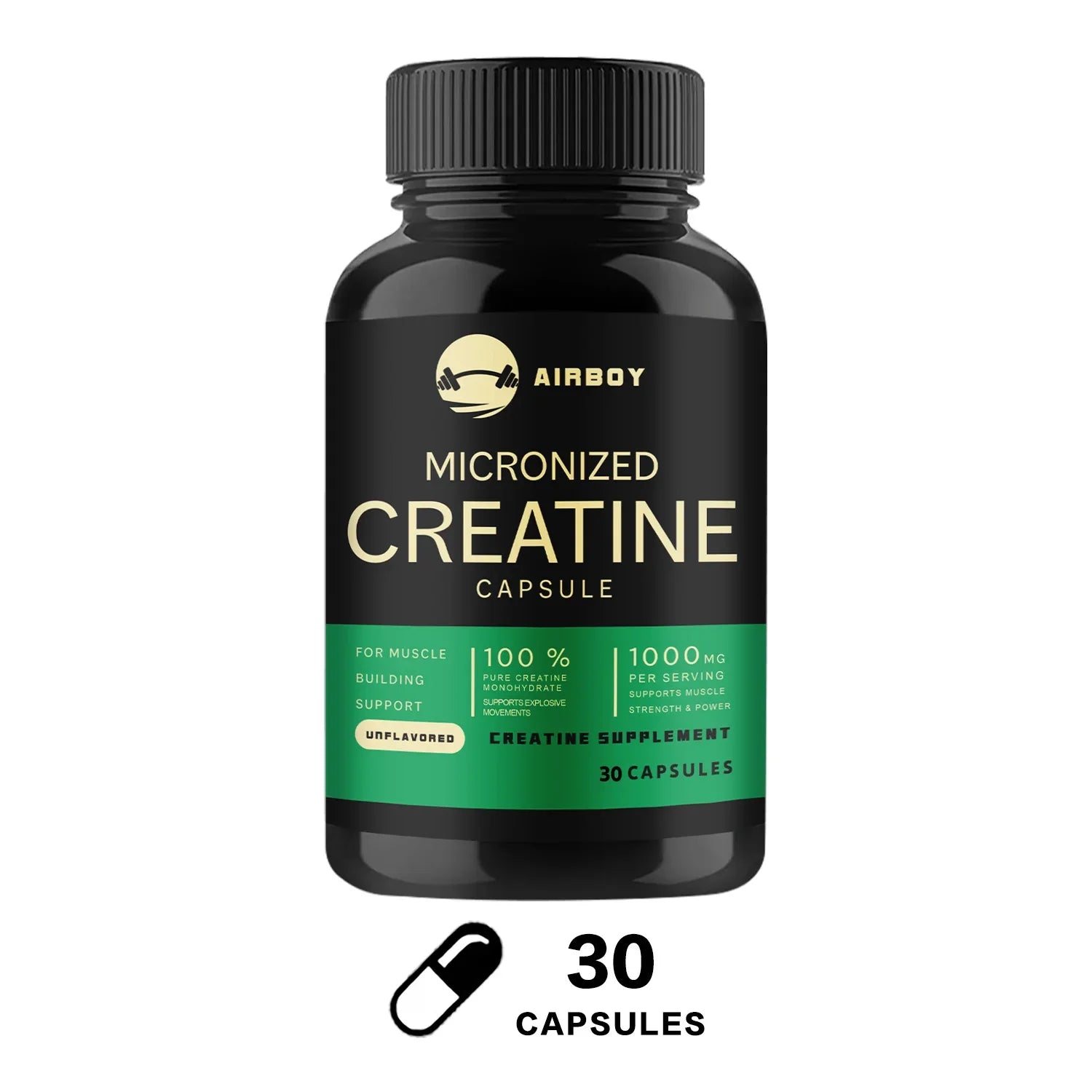 Cápsulas de monohidrato de creatina: suplemento de fuerza, músculo y rendimiento para hombres y mujeres, sin OGM ni sin gluten