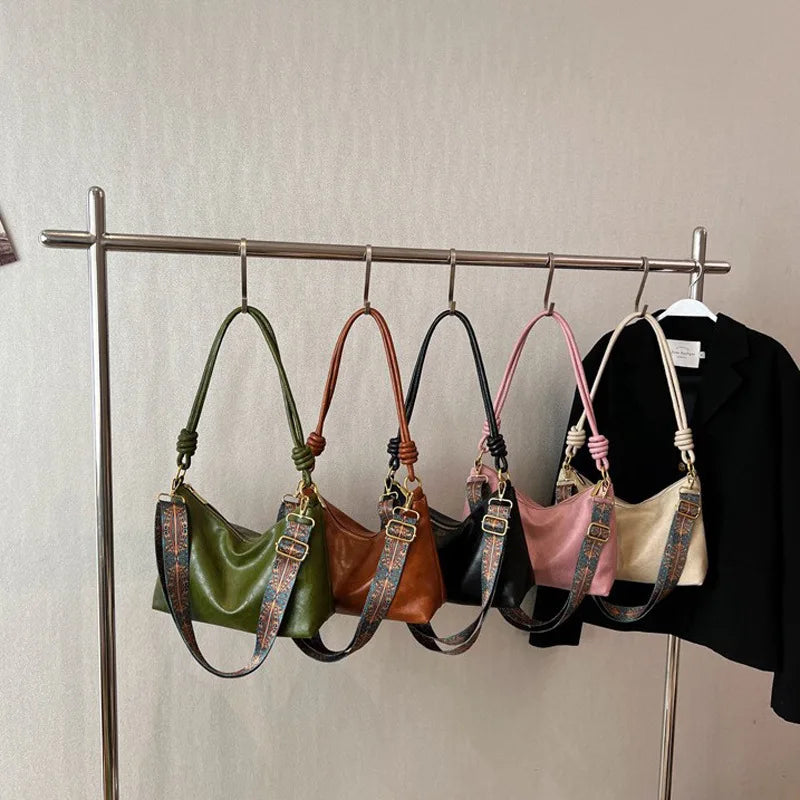 Nuevo bolso de mujer a la moda, textura de cuero suave de alta gama, bolso de un solo hombro, bolso cruzado para mujer, hombro ancho geométrico