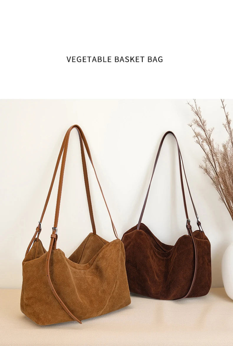 Bandoleras de piel auténtica de vaca de ante para mujer, bandolera de piel de vaca suave, diseño femenino, bolso de viaje perezoso de lujo