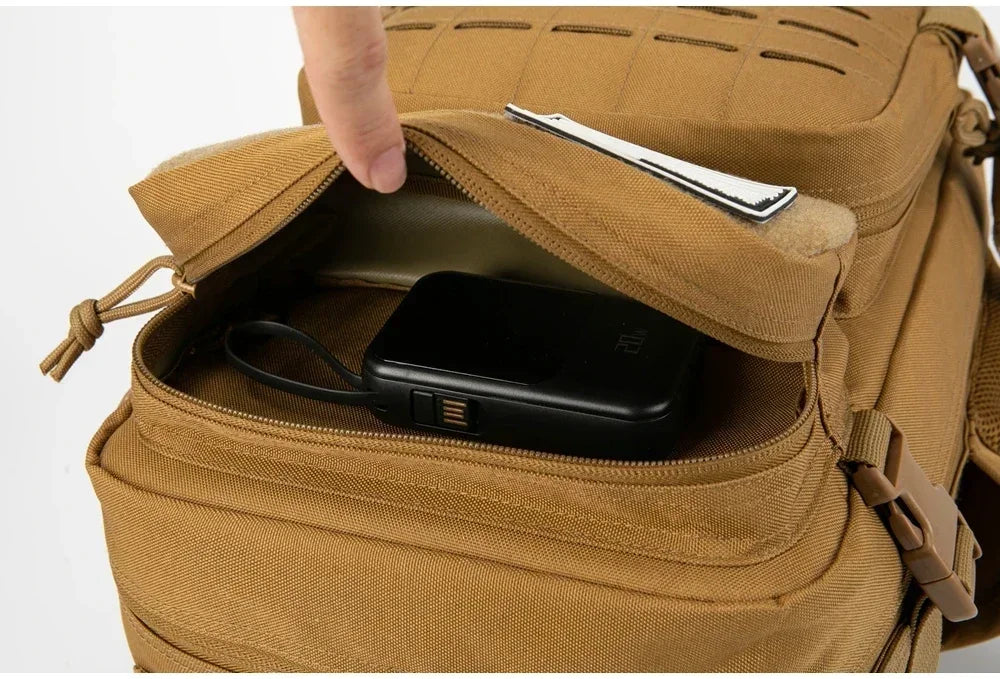 Mochilas tácticas de gimnasio de 25L para hombres, mochila Molle con corte láser de supervivencia, bolsa pequeña para insectos, mochila de caza con portavasos duales