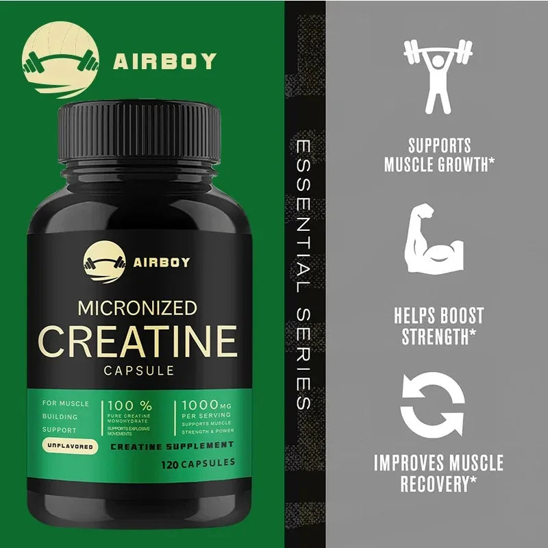 Cápsulas de monohidrato de creatina: suplemento de fuerza, músculo y rendimiento para hombres y mujeres, sin OGM ni sin gluten