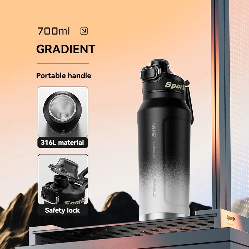 Taza aislada de 700ml, botella de agua para deportes al aire libre de acero inoxidable, taza térmica para oficina y hogar, mantiene el frío y el calor, termo