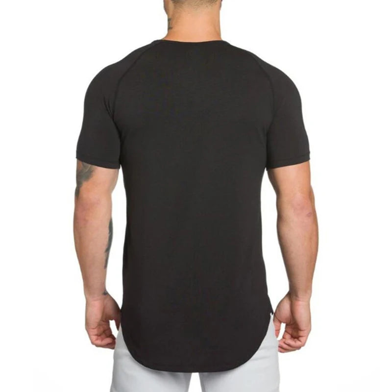 Ropa deportiva para gimnasio, culturismo, entrenamiento muscular, pantalón corto informal para hombre, ropa de algodón de manga, camisetas ajustadas transpirables para Fitness de verano