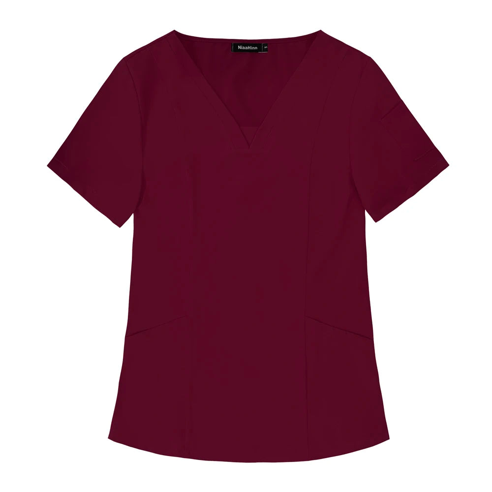 Nueva ropa de trabajo médico, blusa quirúrgica de Hospital, uniformes para enfermería, salón de belleza, camisa de manga corta para mujer, precio al por mayor