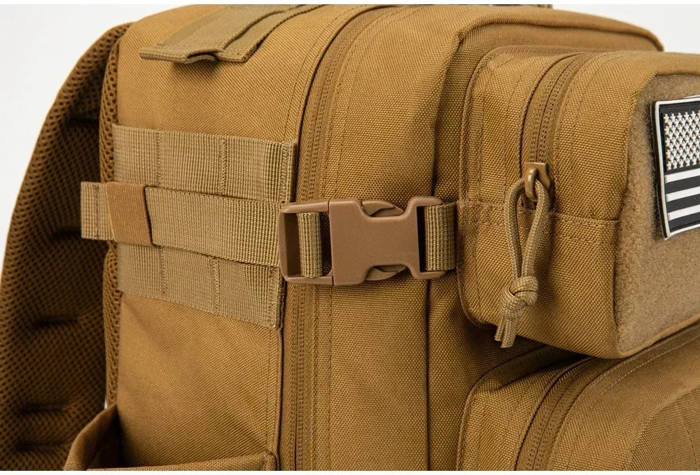 Mochilas tácticas de gimnasio de 25L para hombres, mochila Molle con corte láser de supervivencia, bolsa pequeña para insectos, mochila de caza con portavasos duales