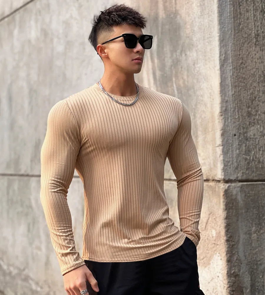 Camiseta deportiva para gimnasio para hombre, camisa ajustada informal de manga larga, camisetas de culturismo para hombre, Tops para correr, deportes, ropa de entrenamiento de secado rápido